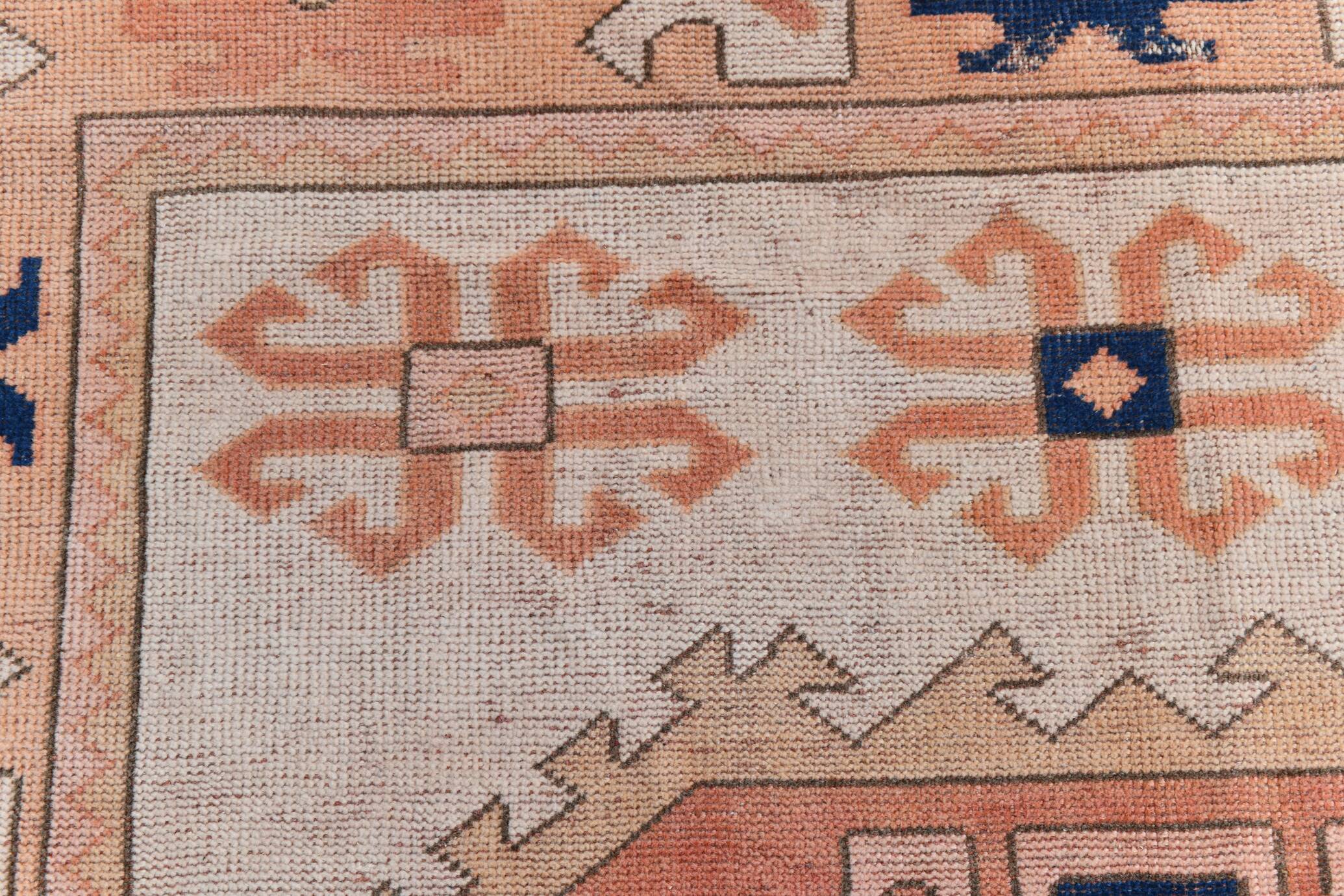 Tapis Kilim Ancien, Motifs Géométriques,Tons Pêche & Bleu Marine,165x263 Cm