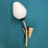 Old pair of brass wall lights and opaline glass globes 50s/60s vintage decoration