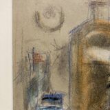 Alfred Gaspart (1900-1993), "Les Bouteilles" Cubist still life, pencil and oil pastel drawing
