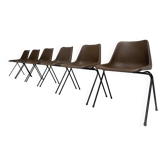 Brown and black set of 6 Polyprop chairs on a metal frame. The Polyprop cha