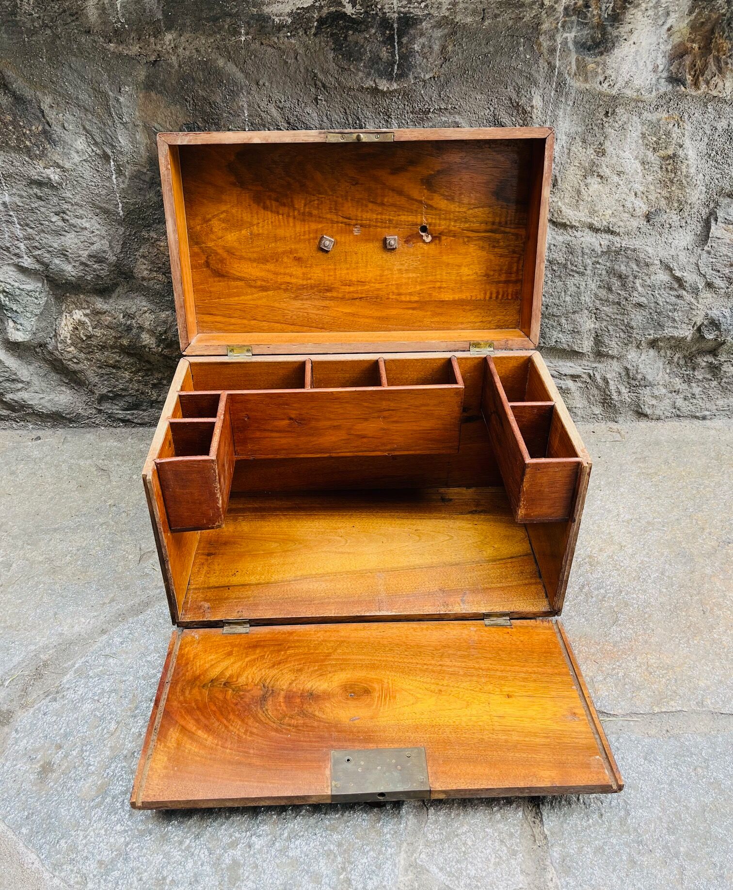 Antique wooden box with compartment