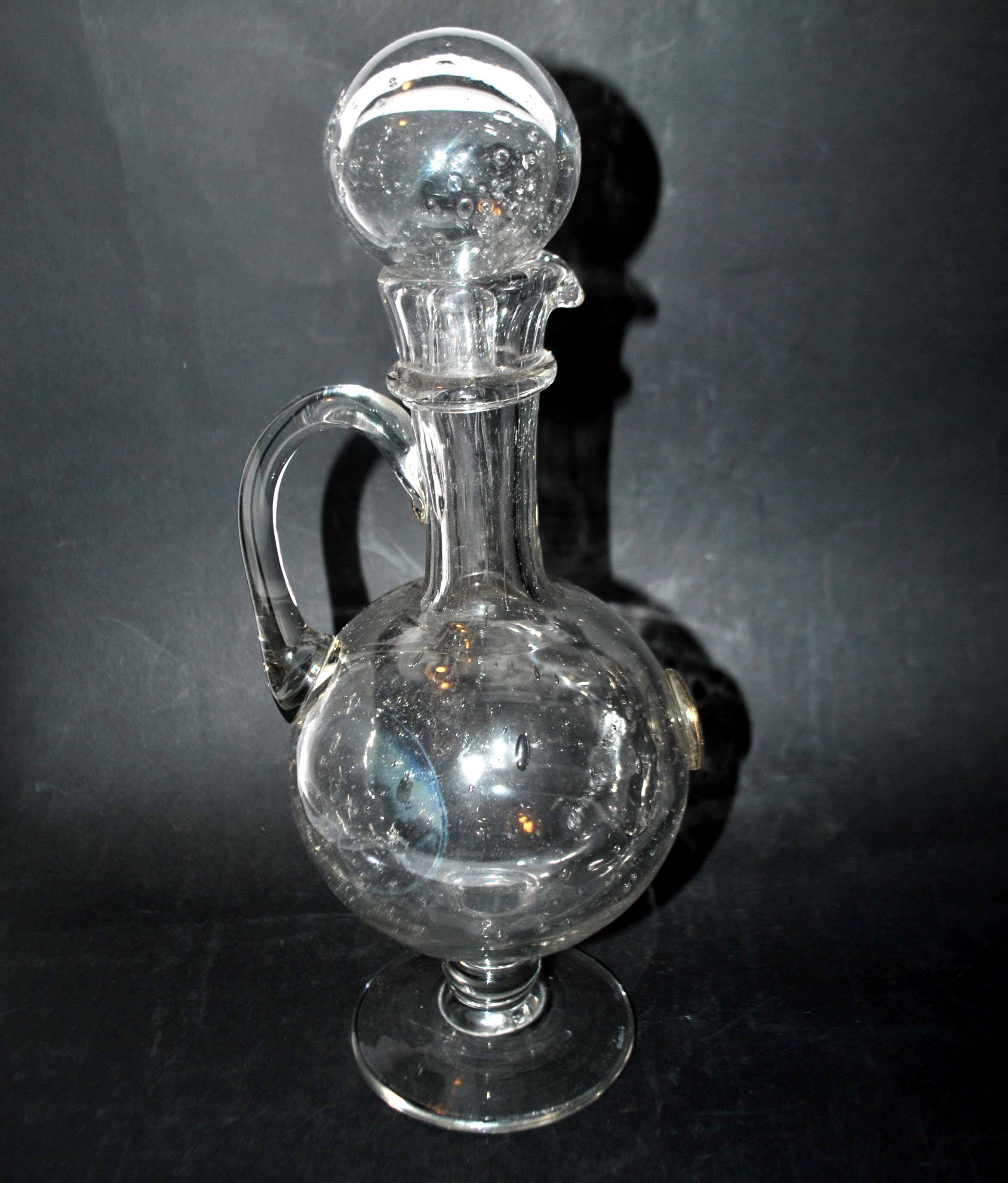 Vintage pitcher carafe in bubble-blown glass from Biot glassworks? H. 34cm