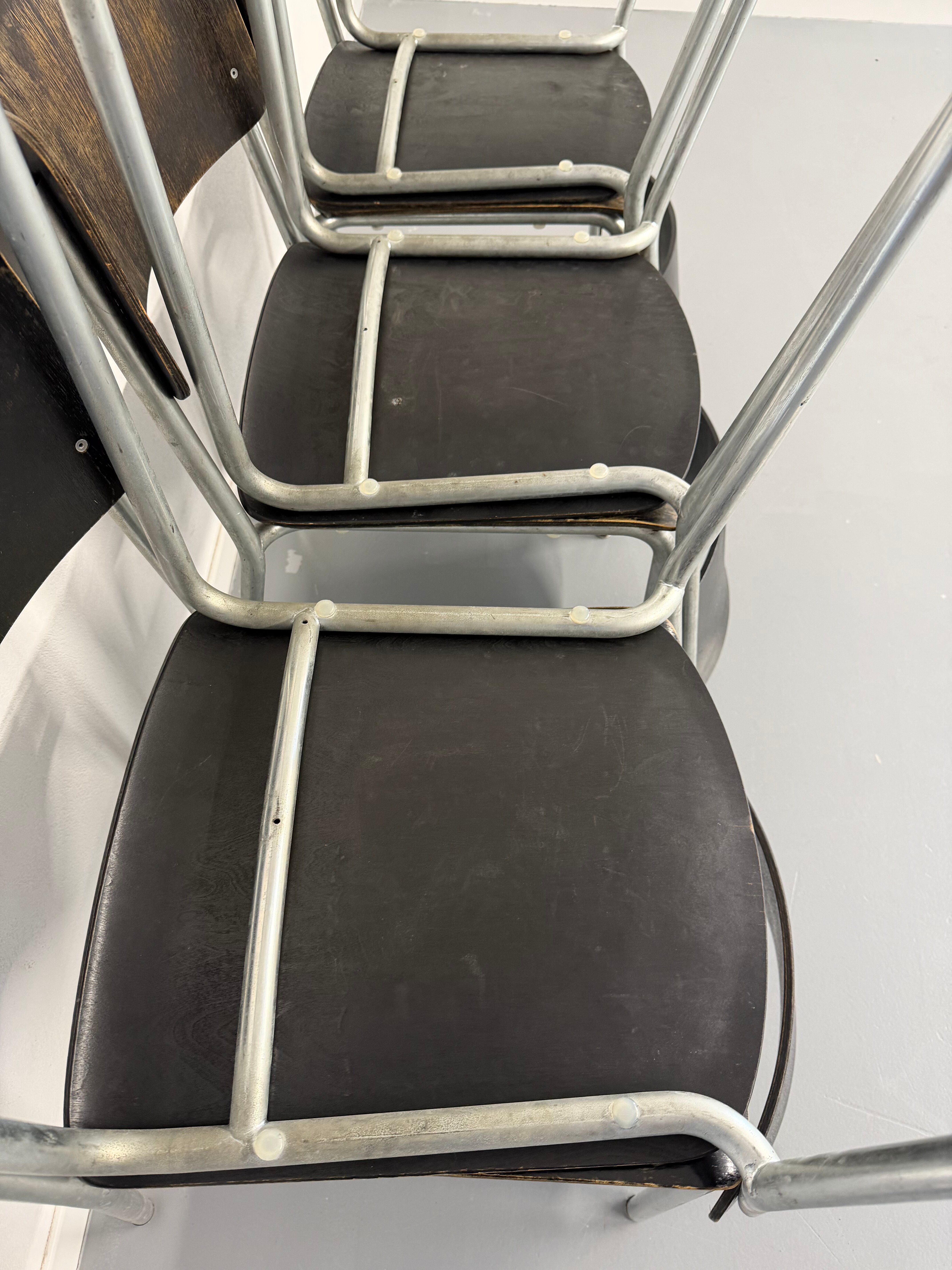 Set of 6 stackable chairs designed by Gustav Hassenpflug, Bauhaus, 1940s.