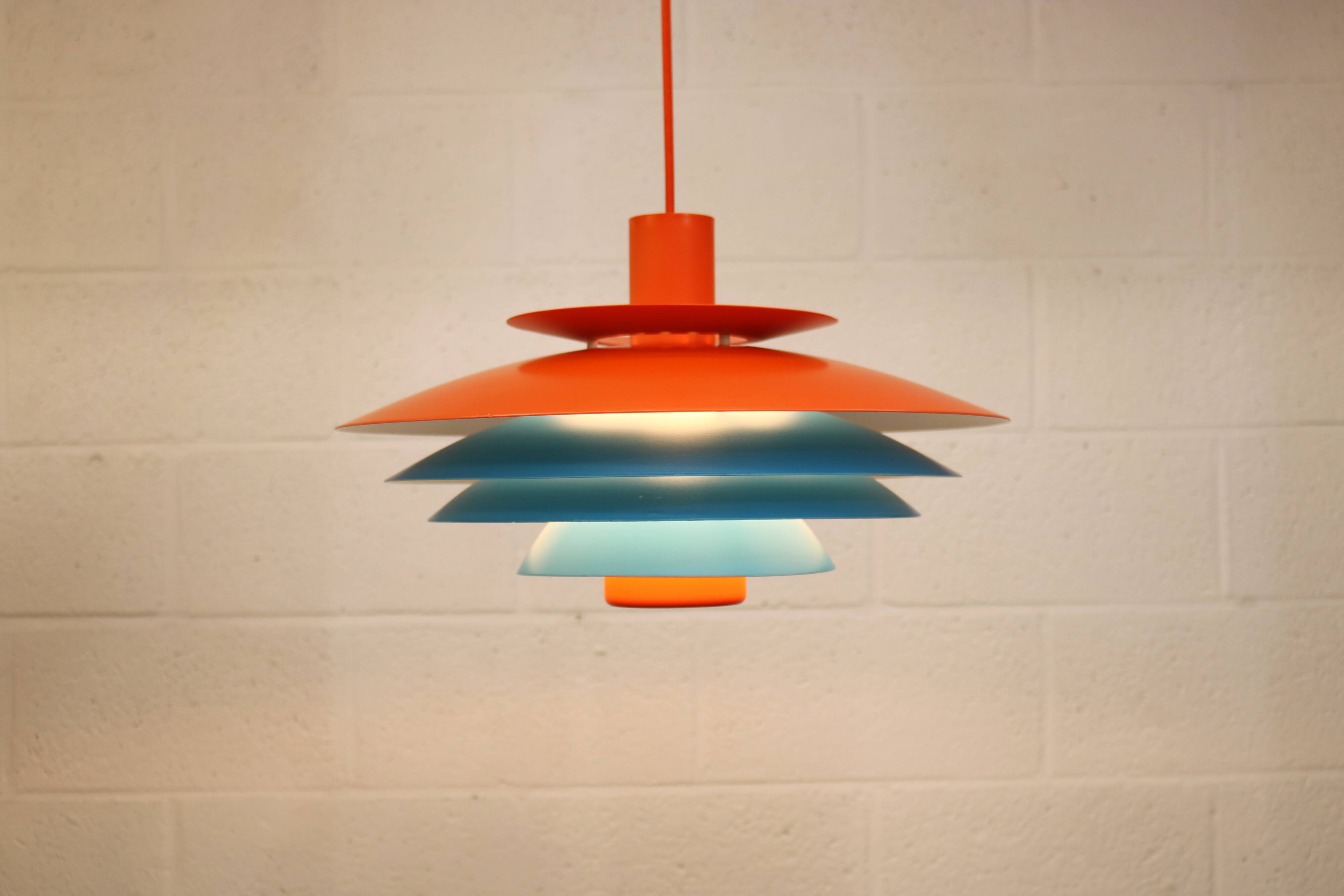 Unique blue and orange pendant lamp by Form Light model 52610, Denmark 70s.