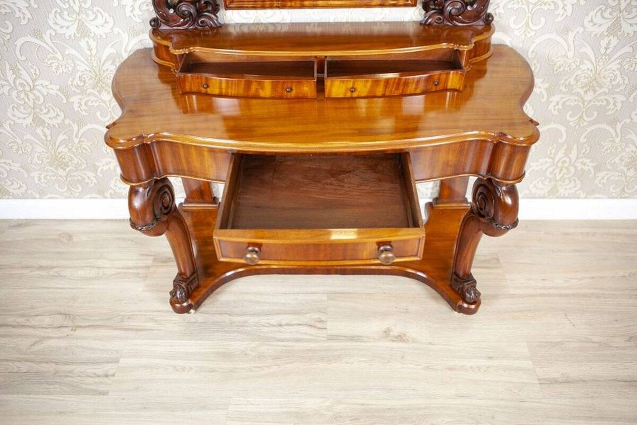 Table de coiffeuse antique en acajou, années 1890