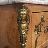 Curved chest of drawers in elm magnifying glass and bronze