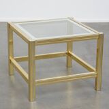 Table d'appoint/table basse vintage Hollywood Regency avec plateau en verre