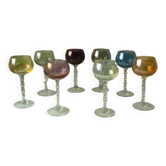 Verres de couleurs  murano pieds torsades annees 1970 vintage