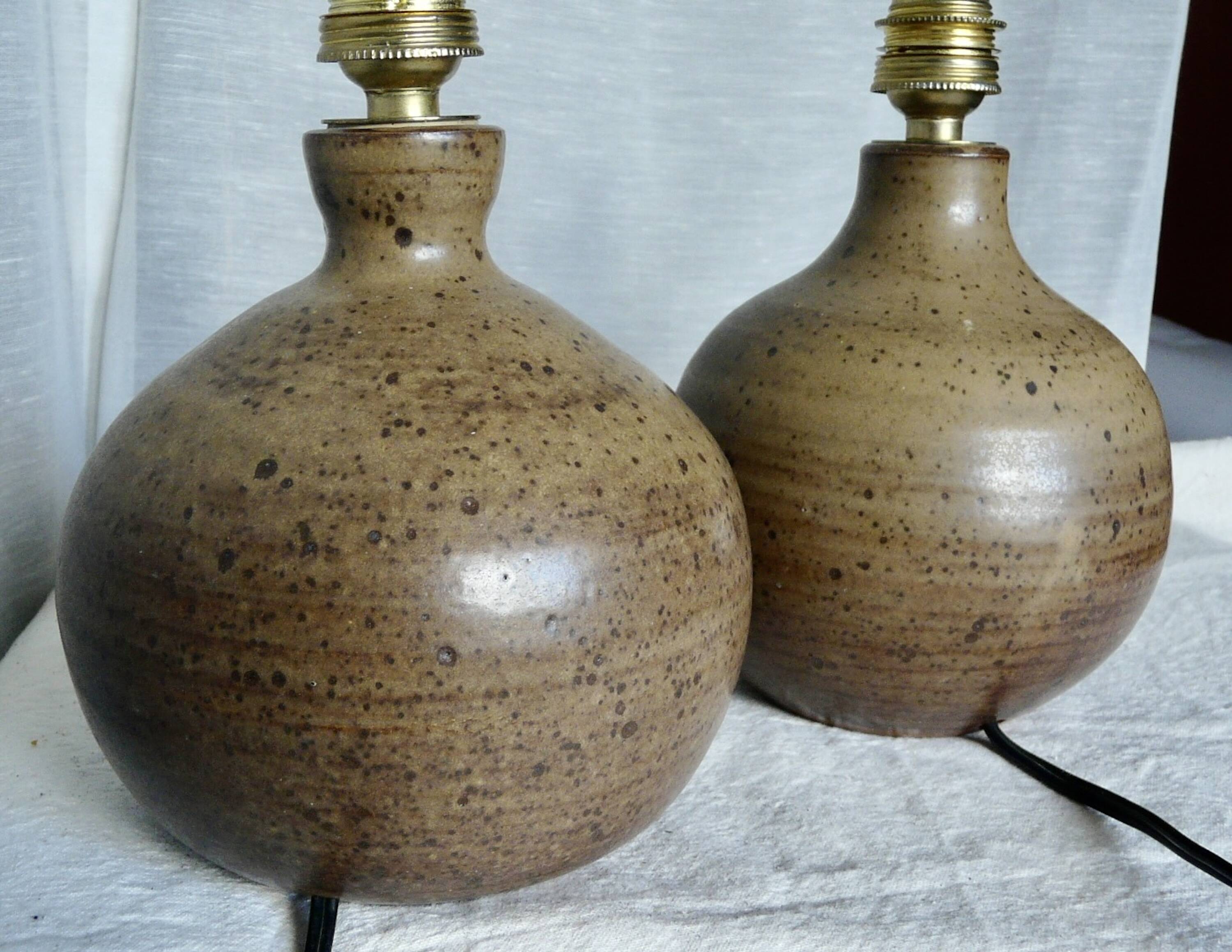 Pair of vintage Vallauris pyrite sandstone ball lamps 1960-70