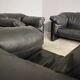 Moroso sofa set and armchairs in black leather, 1984