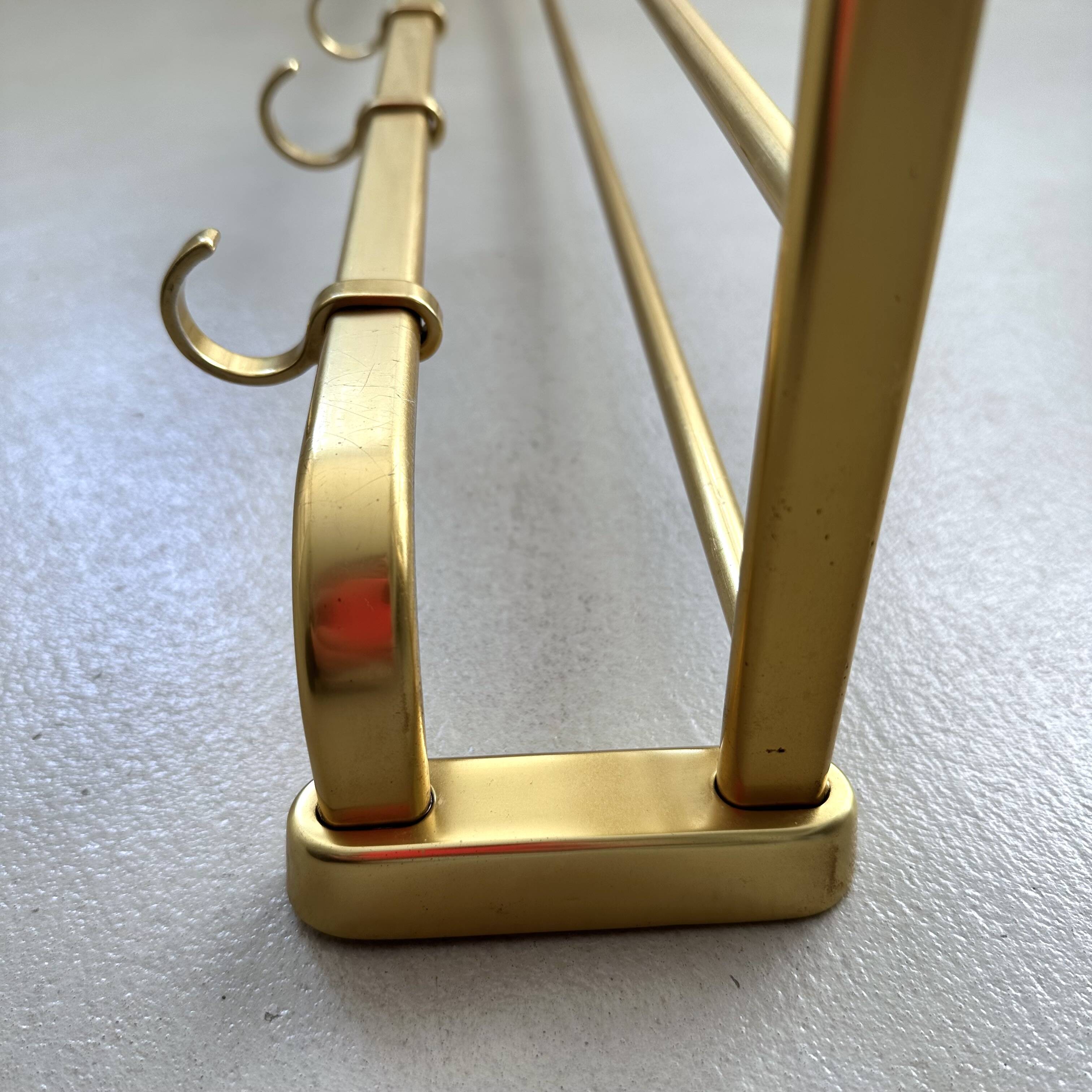Mid-Century Coat Rack, Gold Coat Rack, Hallway Hook Rail, 1960s