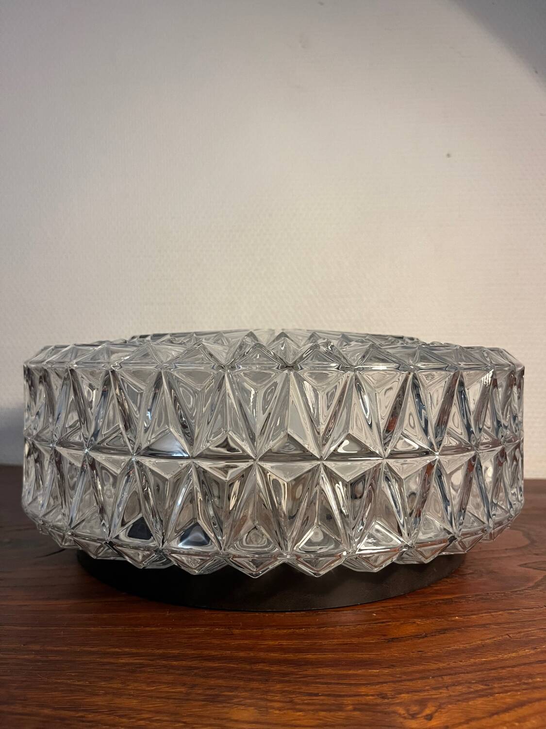Plafonnier suspension XL verre ciselé esprit diamant