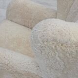 1960s, Danish design, reupholstered highback armchair, genuine sheepskin.