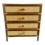 Vintage 4-drawer chest of drawers from 1970, rattan and bamboo, excellent condition.