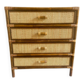 Vintage 4-drawer chest of drawers from 1970, rattan and bamboo, excellent condition.