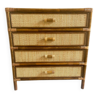 Commode 4 tiroirs vintage 1970 rotin et bambou excellent état.