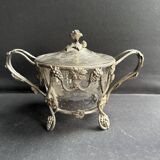 Sugar bowl/Candy bowl – Engraved crystal and silver metal