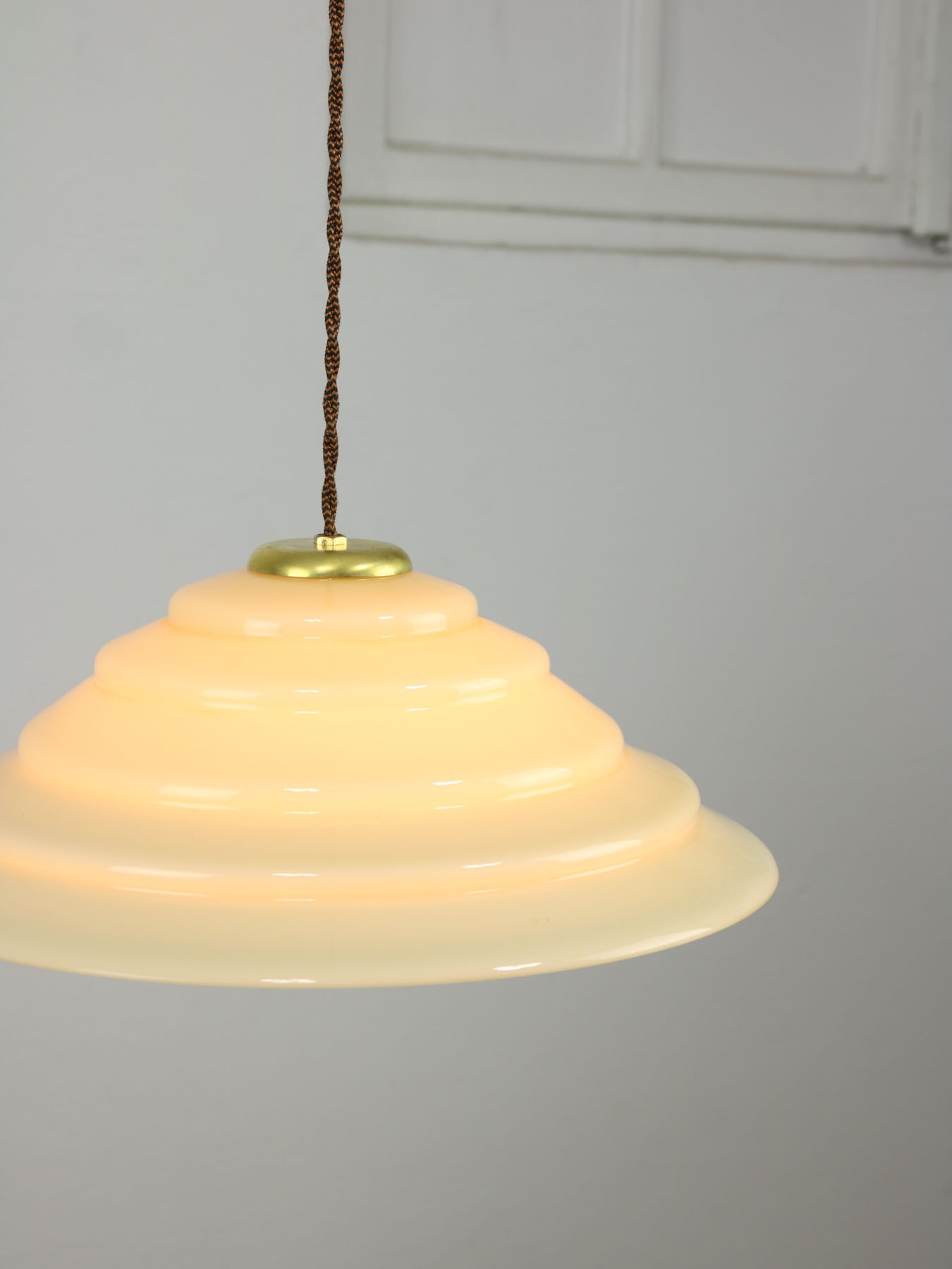 Mid-century Yellow Glass & Brass Pendant Lamp