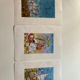 Set of 3 paintings on fabric, origin Brazil
