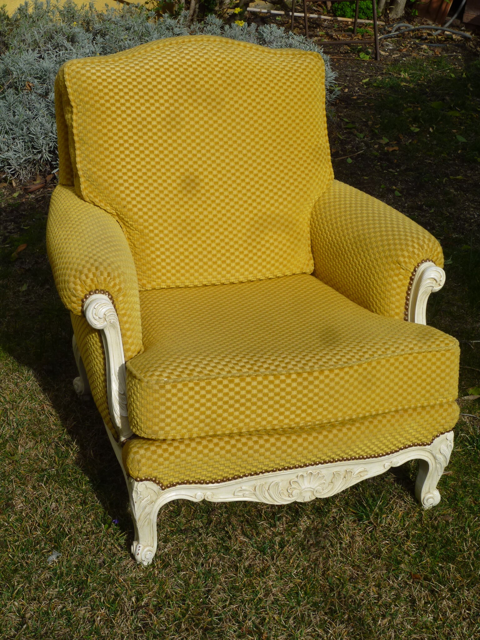 Set two chairs shabby chic fabric yellow