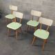 Lot de 4 chaises TON en bois , vert pastel et crème 1960