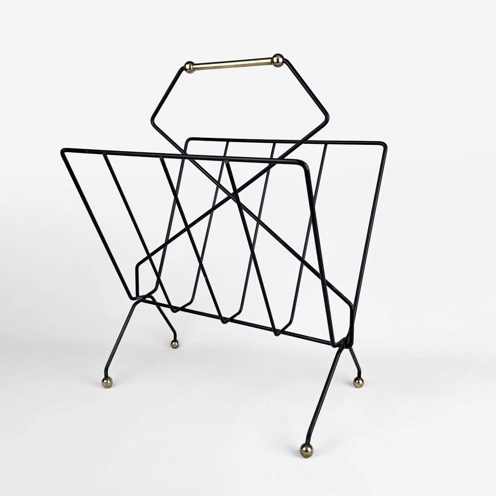 Magazine holders design black metal and brass 50s