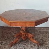 Napoleon III octagonal centre table in marquetry walnut.