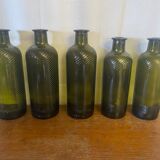 Set of 5 antique carapelli bottles, smoked and ribbed vintage glass