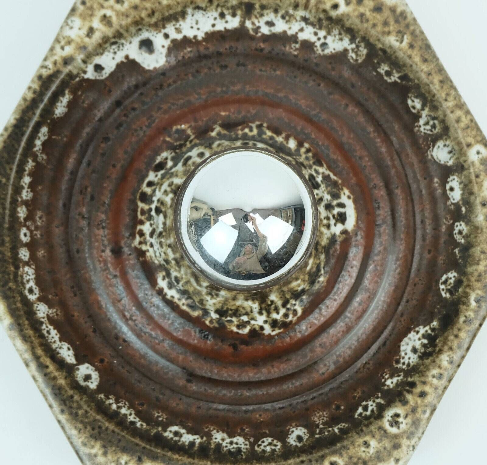 1 of 2 hexagonal mid century ceramic sconces wall lamps 1960s 1970s lava drip glaze beige brown