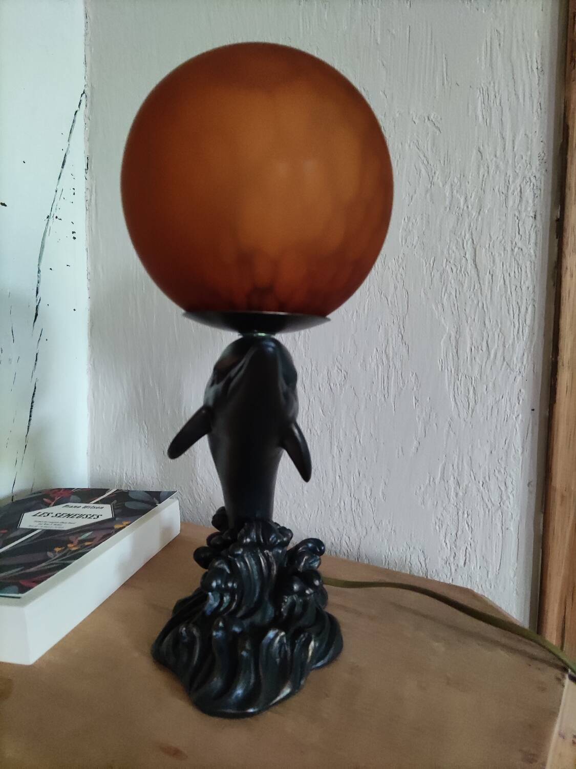 Dolphin night light globe orange glass paste