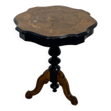 Two-tone black and mahogany pedestal table with mahogany veneer