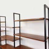 Vintage Italian triple modular bookshelf in teak and metal.