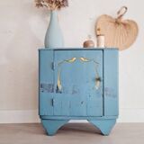Old blue wood bedside table