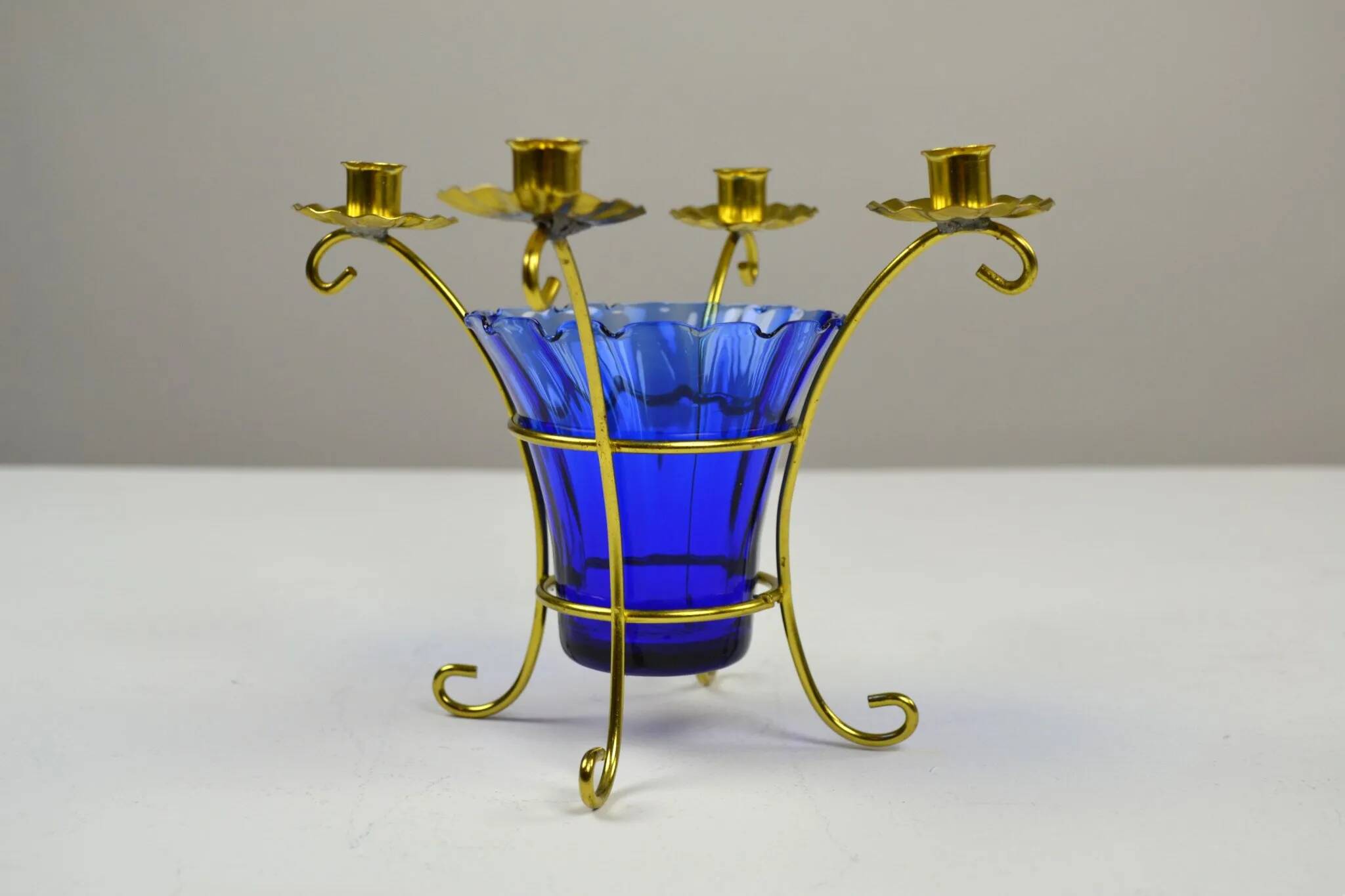Brass and Cobalt Blue Glass Candle Holder, Sweden, 1960s