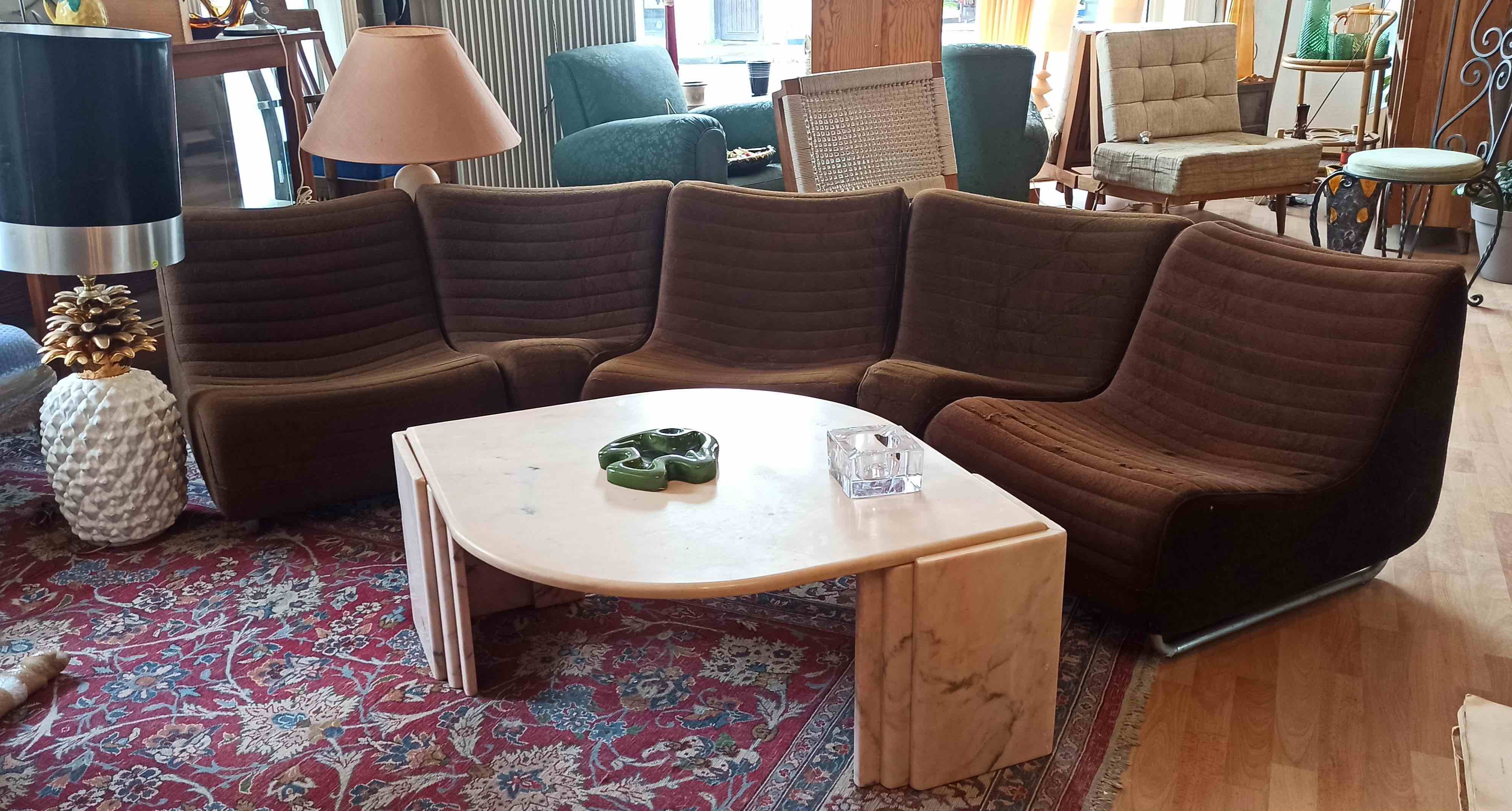 Ensemble de 5 chauffeuses marron Carl-Henrik Spak années 70
