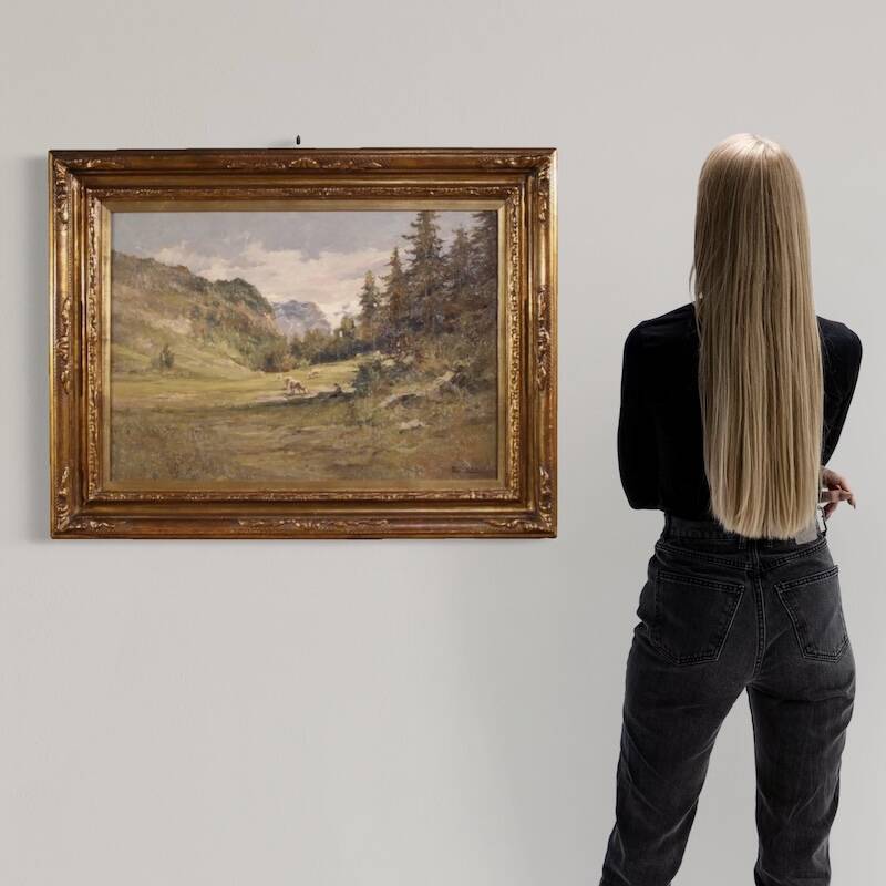 Italian landscape painting signed Giuseppe Gheduzzi from the 20th century