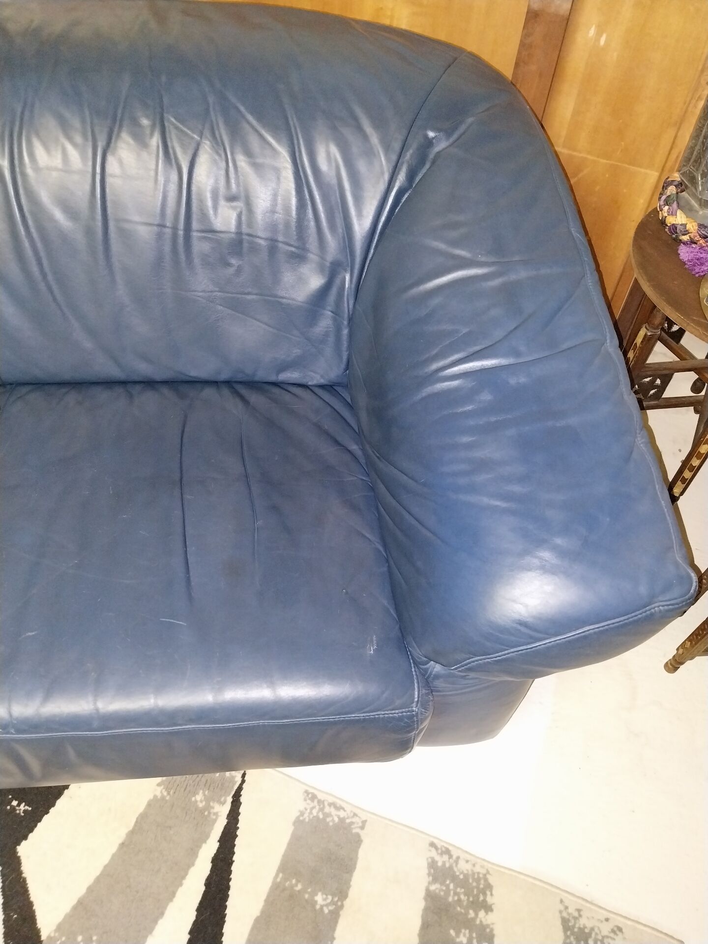 Blue leather sofa