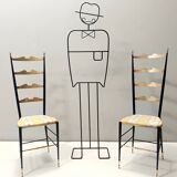 Pair of Vintage Brass and Metal Chiavarine Chairs with Yellow Fabric, Italy