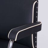 Fauteuil Bauhaus noir restauré, Mauser, Rohde, Chrome, Cuir, Allemagne, années 1930