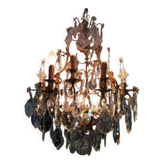 Lustre bronze et pampilles en cristal Baccarat