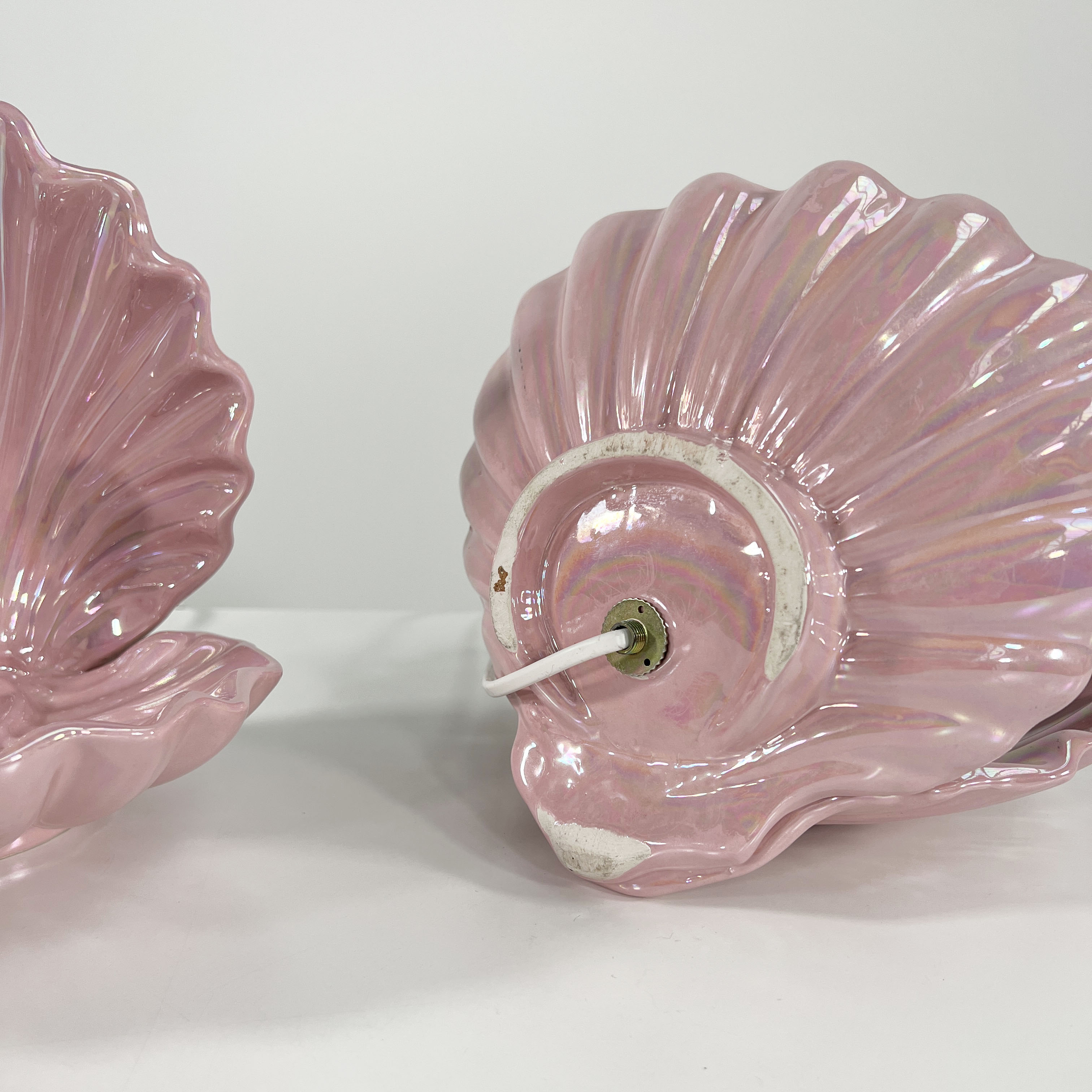 Pair of ceramic shell lamps, 1960