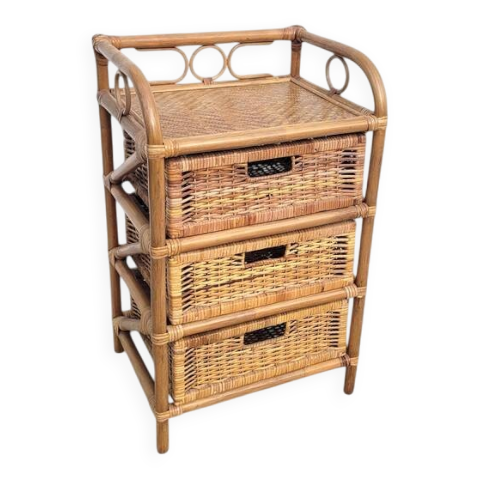 Rattan storage chest of drawers with 3 drawers