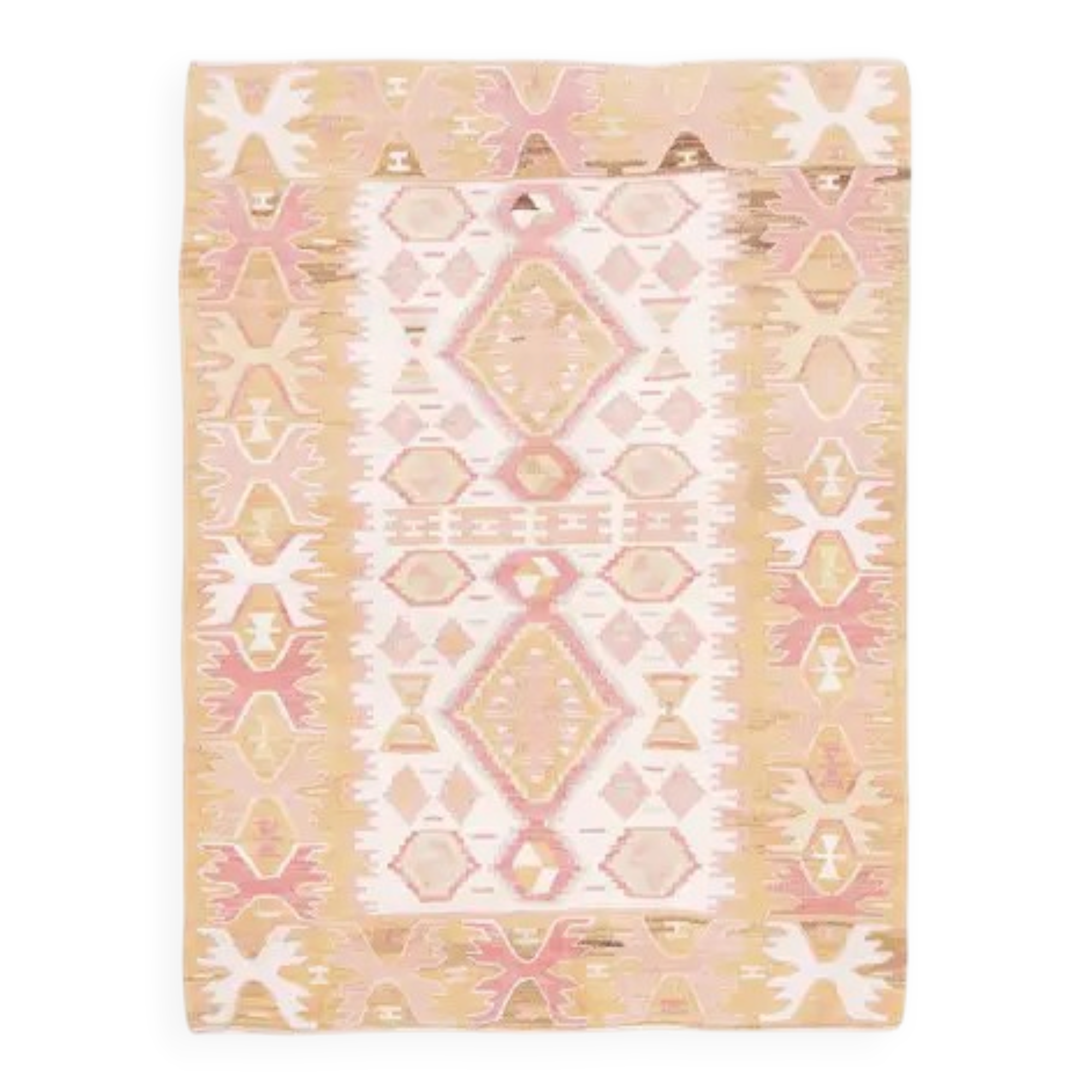 Vintage Turkish Oushak handmade cotton pink wool kilim area rug 120x165