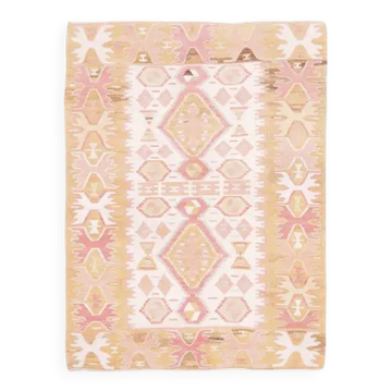 Vintage Turkish Oushak handmade cotton pink wool kilim area rug 120x165