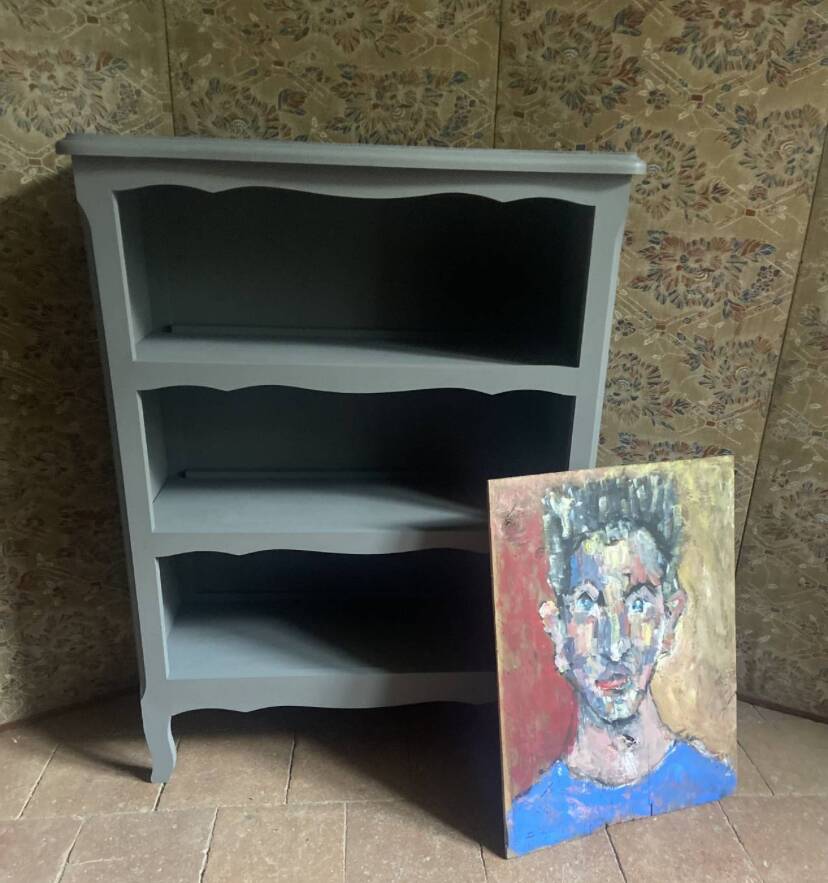 Bibus beech bookcase renovated in gray