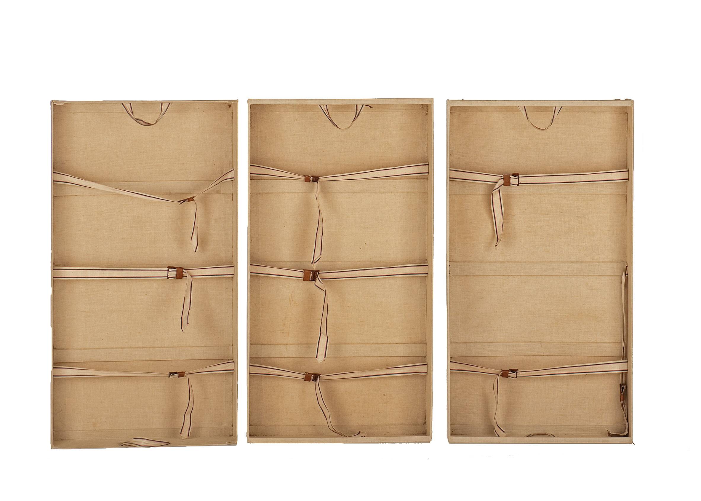 Anc Large cabin trunk in khaki canvas with a snakeskin effect, wood & brass