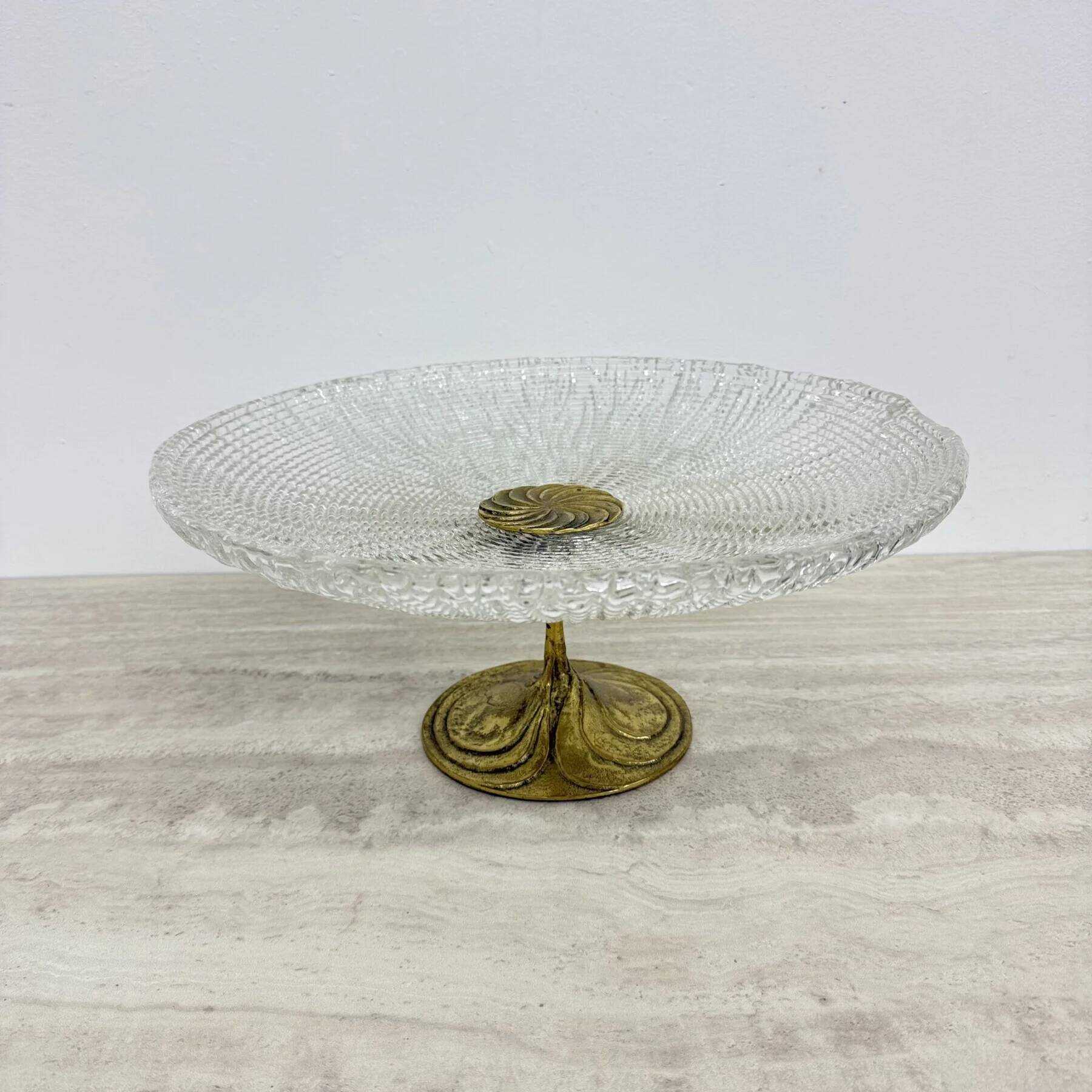 Mid-century design centrepiece crystal and brass bowl, 1960s