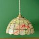 Suspension abat-jour vintage en nacre et laiton décors d'oiseaux