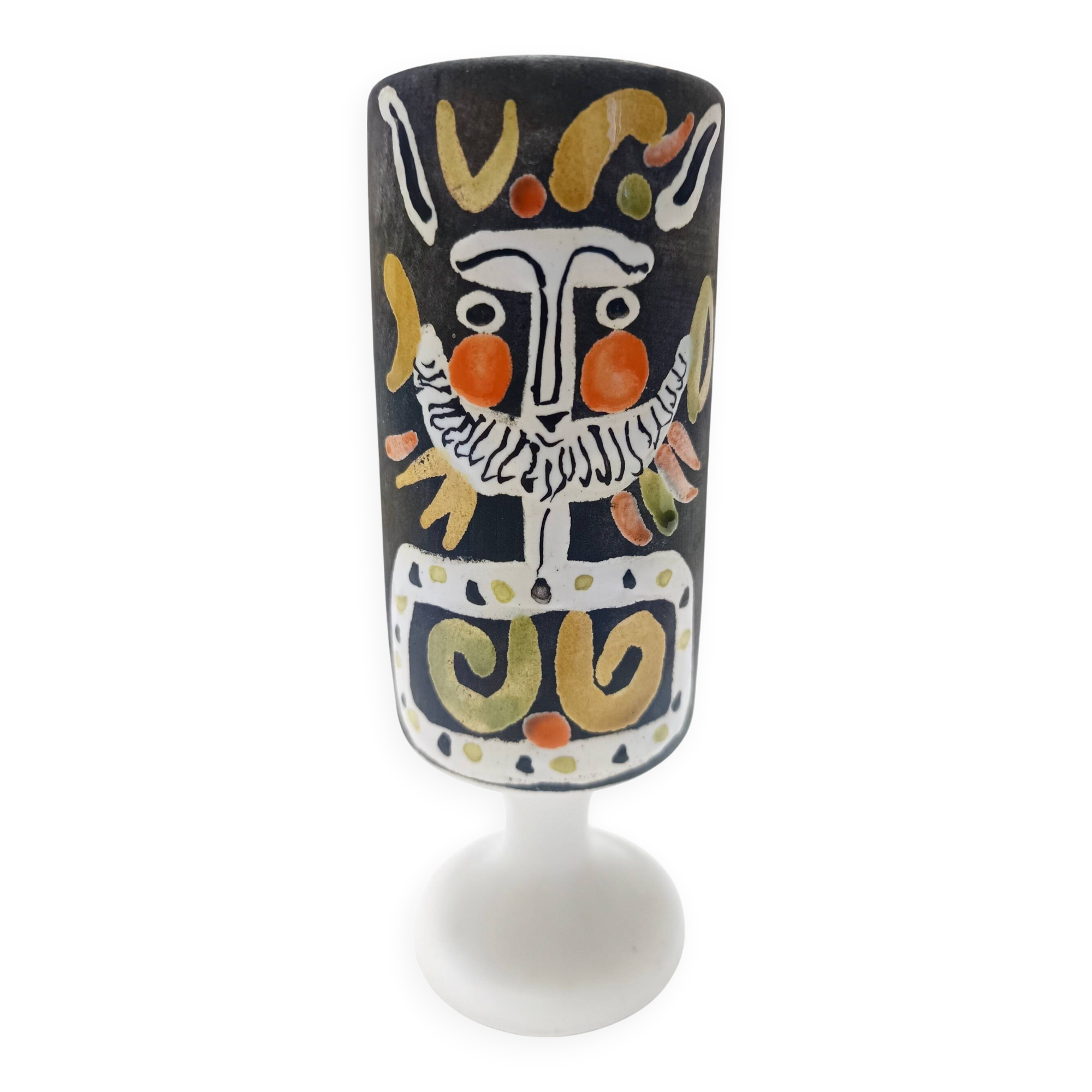 Black Lacquered Ceramic Goblet Vase by by Roger Capron, France