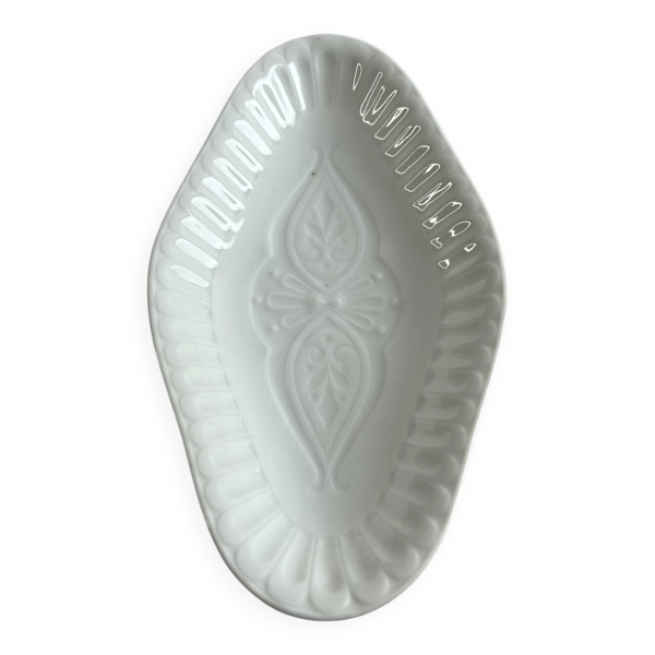 Ramequin ravier ovale en porcelaine blanche — motif floral en relief